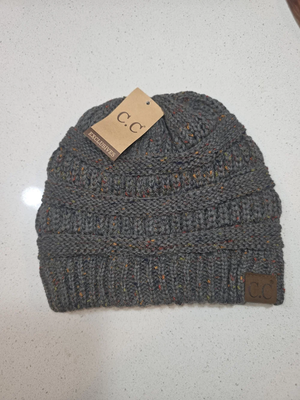 C.C Gray Knit Pom Beanie - Cozy Winter Hat